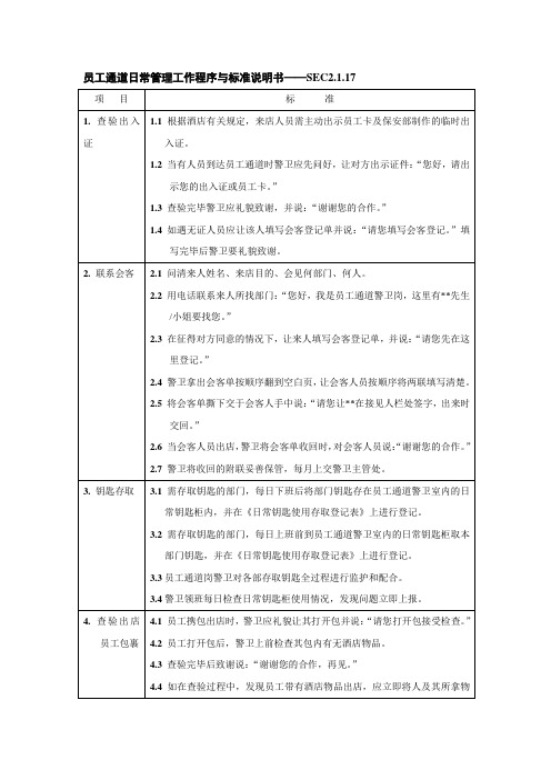 s-w-c--2015酒店物业保安部培训手册-员工通道日常管理制度和流程