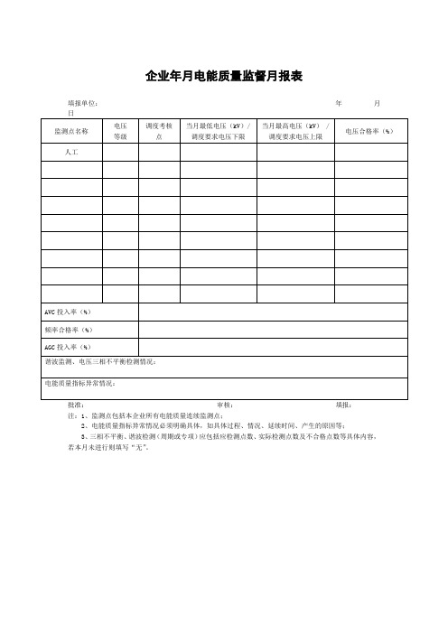 企业年月电能质量监督月报表