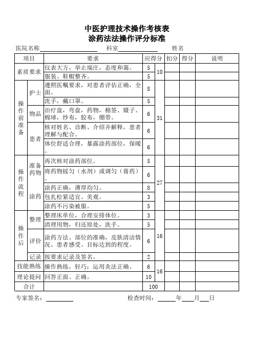 中医护理技术操作考核表