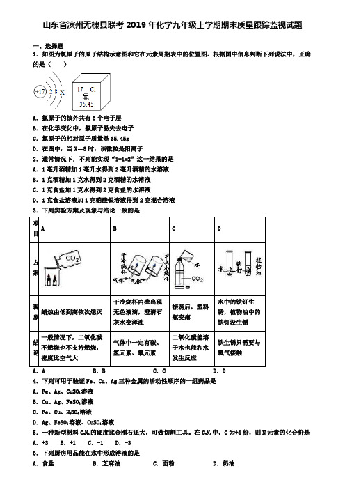 山东省滨州无棣县联考2019年化学九年级上学期期末质量跟踪监视试题