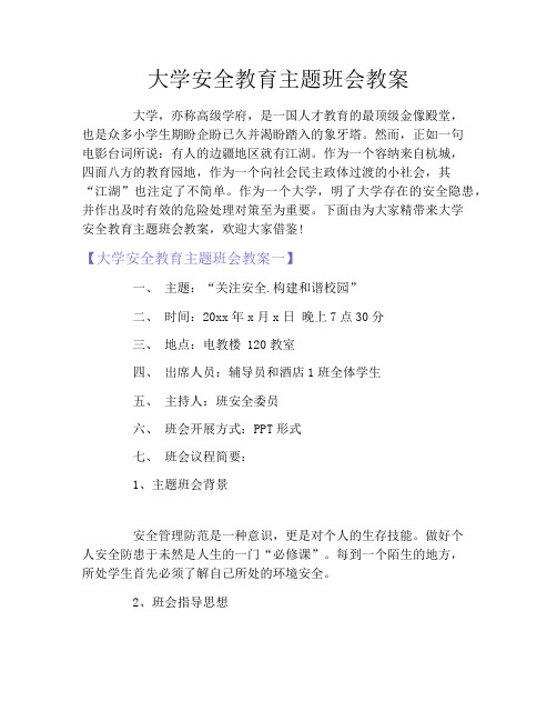 大学安全教育主题班会教案