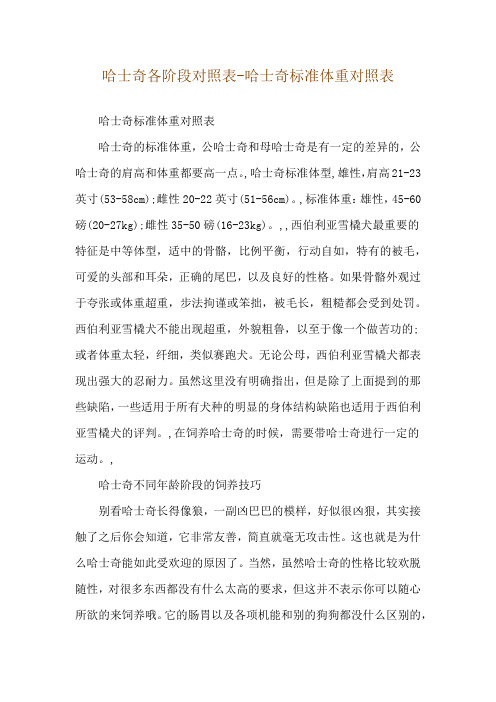 哈士奇各阶段对照表-哈士奇标准体重对照表