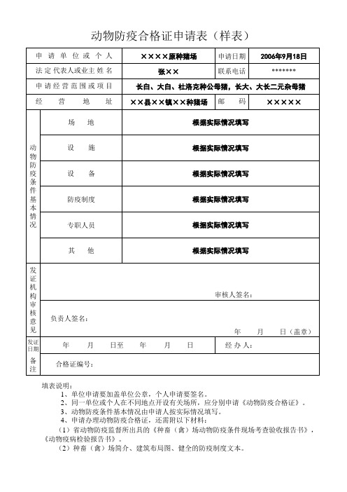 动物防疫合格证申请表范本xls_动物防疫合格证申请表(样表)