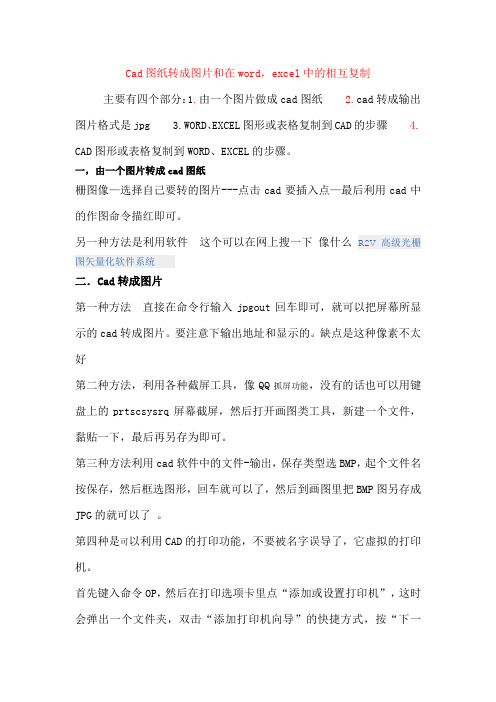 cad转成图片和在word,excel中的复制