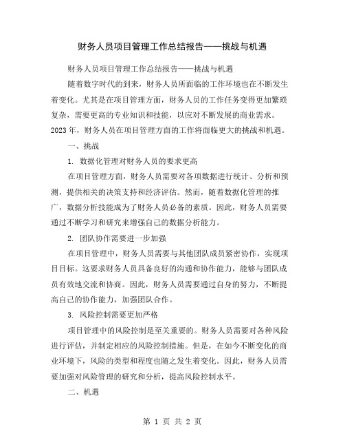 财务人员项目管理工作总结报告——挑战与机遇