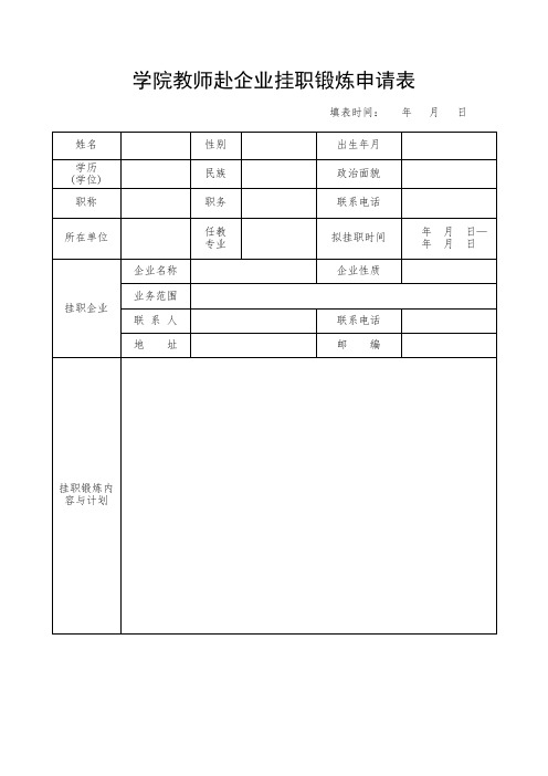 学院教师赴企业挂职锻炼申请表