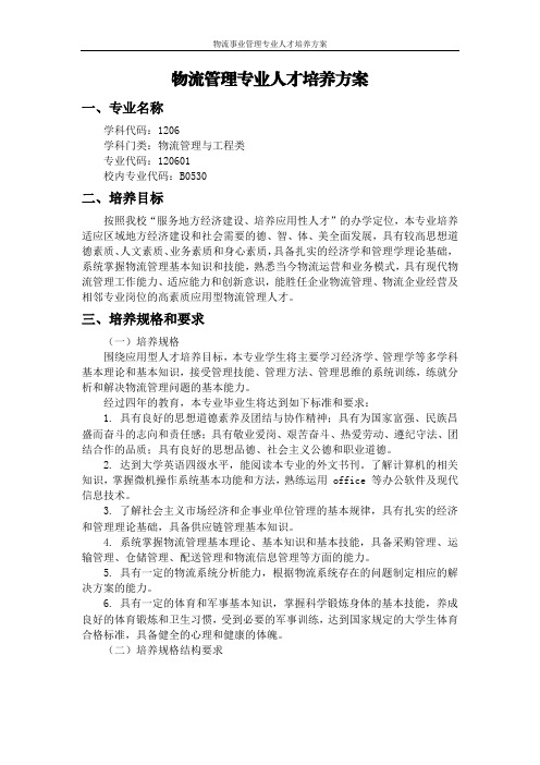 物流管理专业人才培养方案