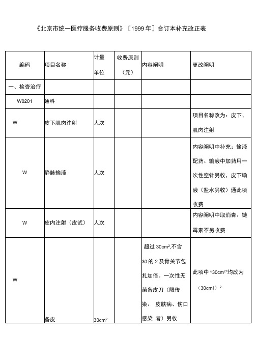 北京市统一医疗服务收费统一标准