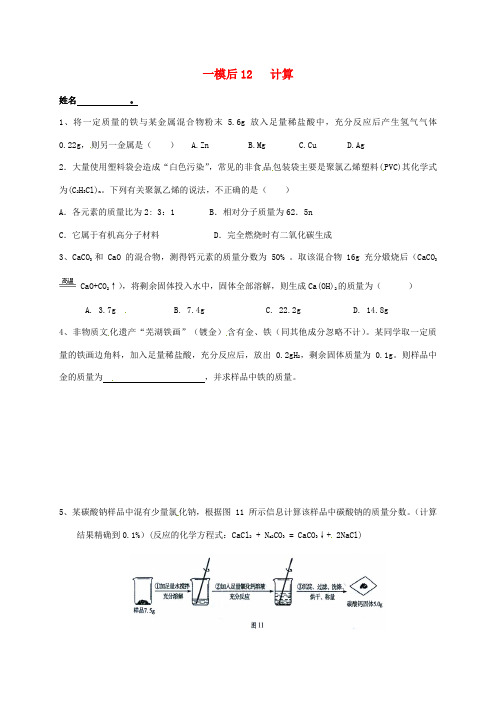 江苏省南京市溧水区2017届中考化学一模后专题复习 12 计算(无答案)