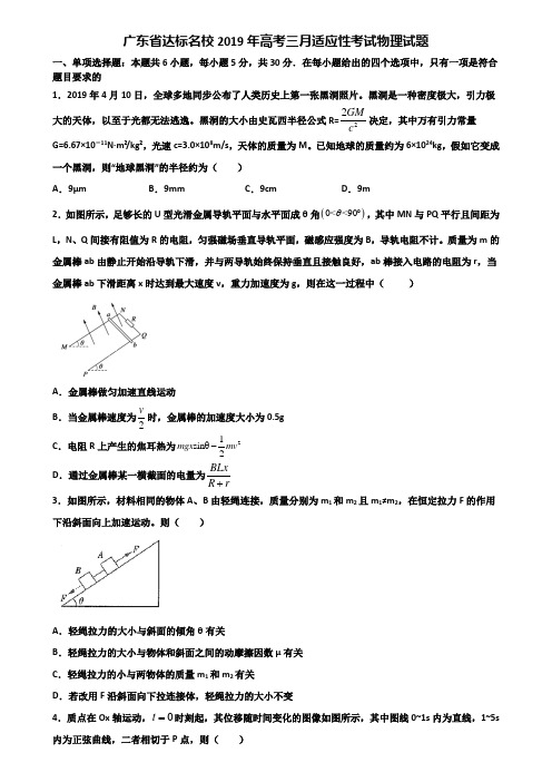 广东省达标名校2019年高考三月适应性考试物理试题含解析