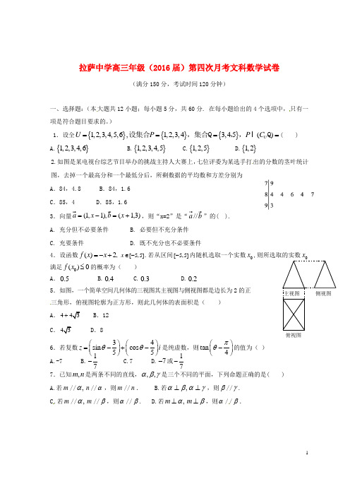 西藏自治区拉萨中学高三数学上学期第四次月考试题 文