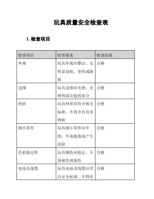 玩具质量安全检查表