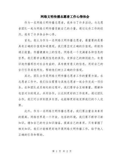 网络文明传播志愿者工作心得体会