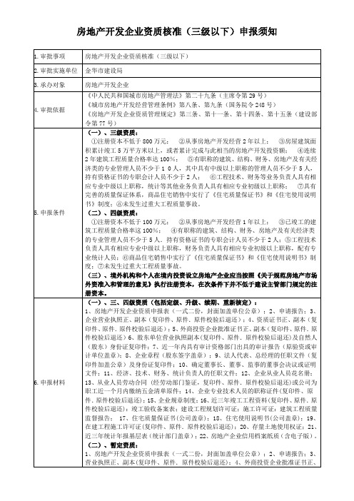 房地产开发企业资质核准(三级以下)申报须知文档