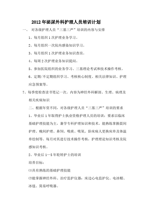 毕节市医院泌尿外科在职护理人员培训计划