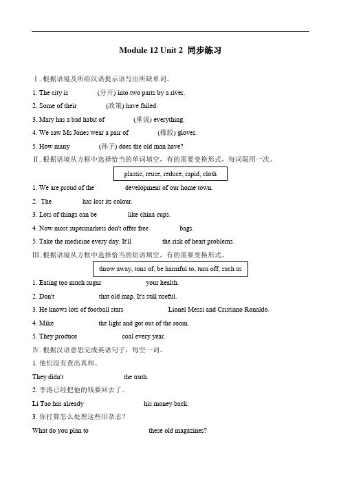 初三英语外研版九年级上册 Module 12 Unit 2 同步练习 含答案