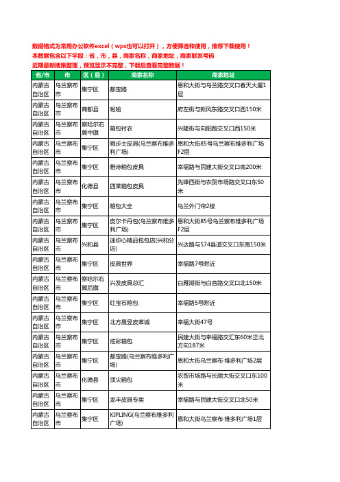 2020新版内蒙古自治区乌兰察布市箱包工商企业公司商家名录名单黄页联系电话号码地址大全52家