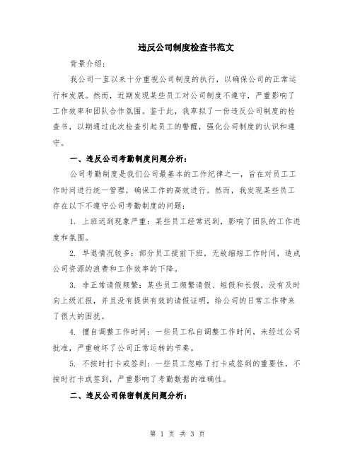 违反公司制度检查书范文