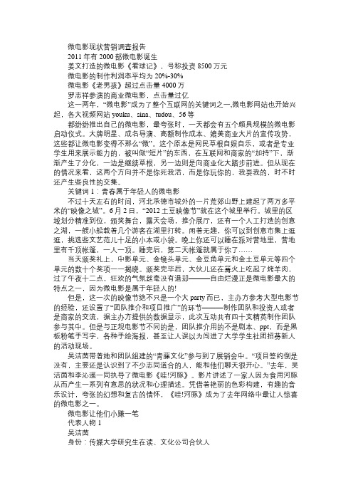 微电影现状营销调查报告免费范文精选