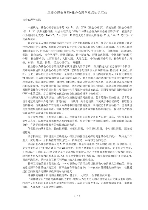 三级心理咨询师社会心理学重点知识汇总1