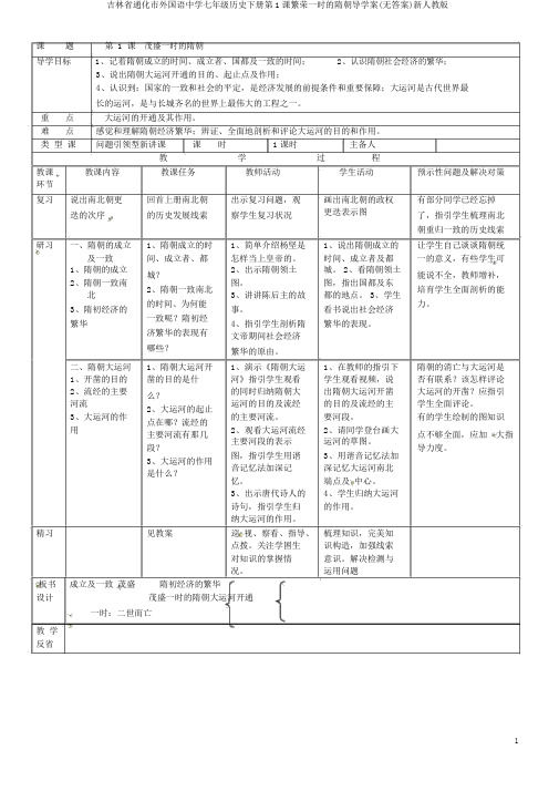 吉林省通化市外国语中学七年级历史下册第1课繁荣一时的隋朝导学案(无答案)新人教版