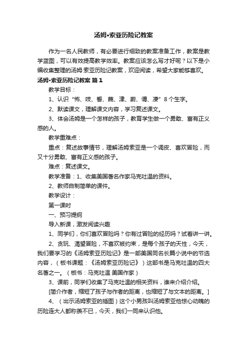 汤姆·索亚历险记教案（精选14篇）