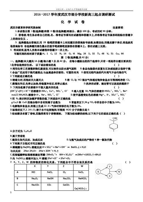 2016年9月武汉新高三起点化学卷