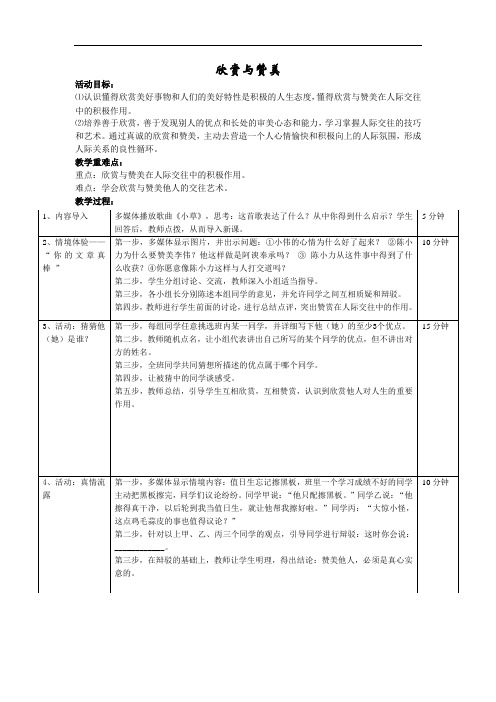 欣赏与赞美 教案