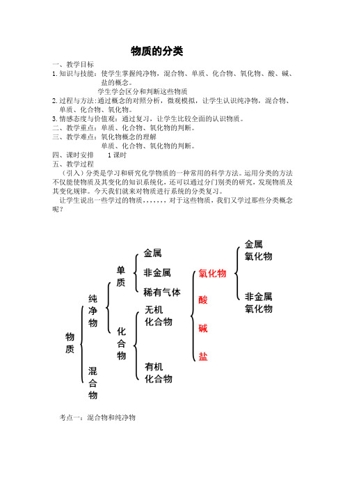 人教版(五四学制)化学复习物质的分类教案