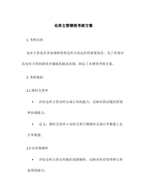 仓库主管绩效考核方案