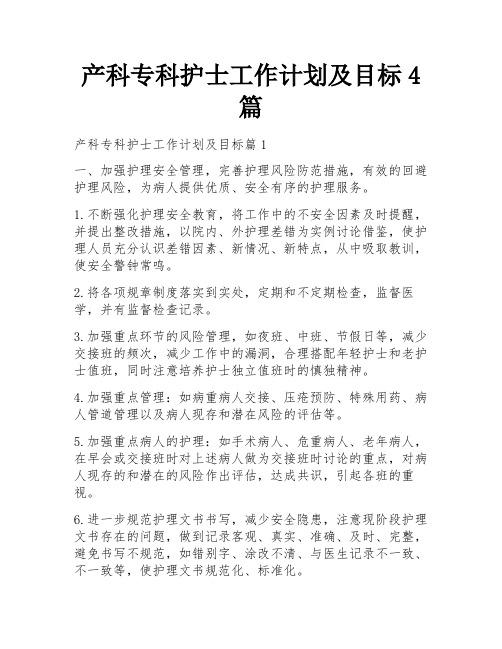 产科专科护士工作计划及目标4篇