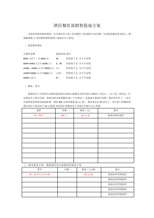 酒店餐饮部销售提成方案