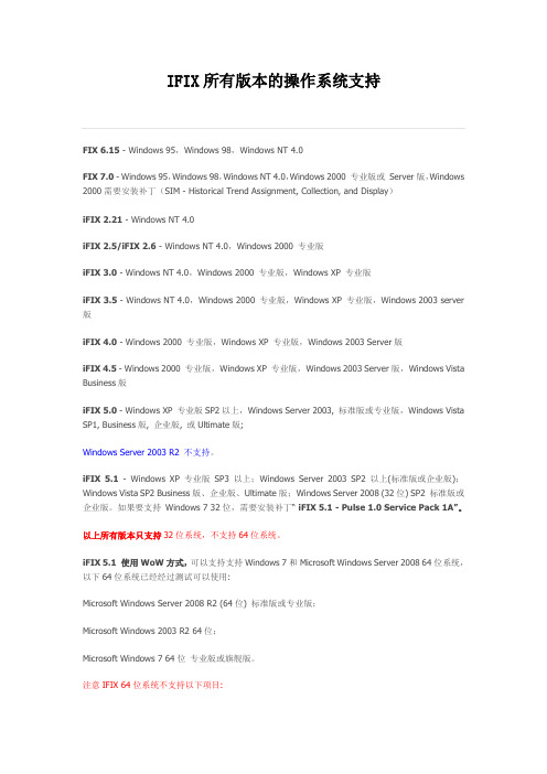 IFIX所有版本的操作系统支持