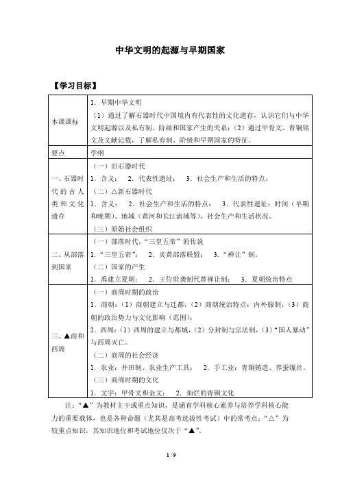 高一历史上第1单元   第1课  中华文明的起源与早期国家