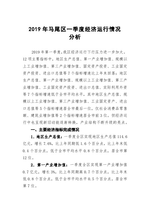2019年马尾区一季度经济运行情况分析