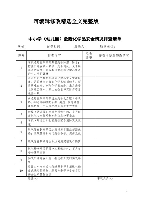 中小学(幼儿园)危险化学品安全情况排查清单可修改全文