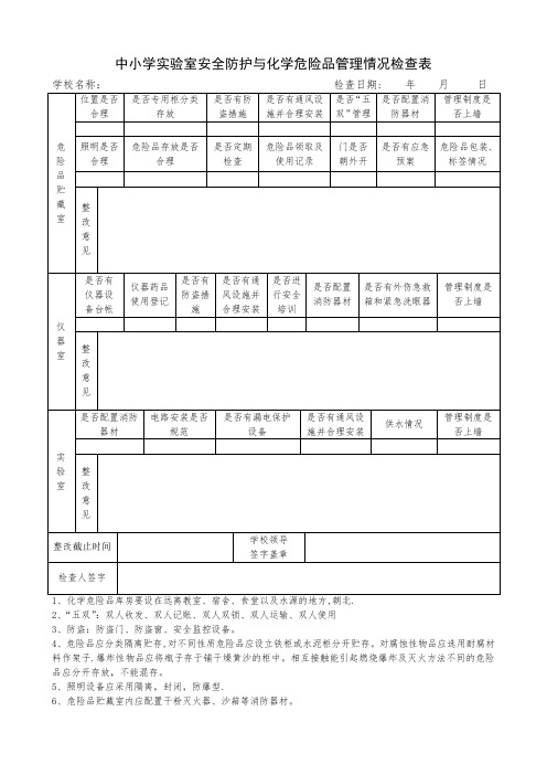 中小学实验室安全防护与化学危险品管理情况检查表