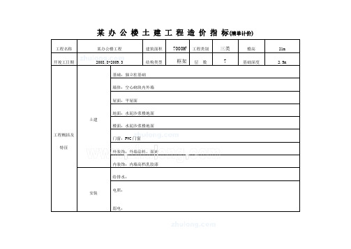 安徽省芜湖市某办公楼土建工程造价指标清单计价(20092)