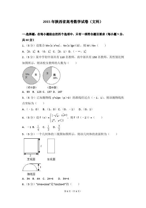 2015年陕西省高考数学试卷(文科)