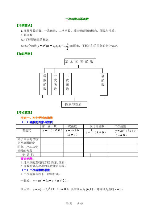 二次函数与幂函数知识梳理汇编