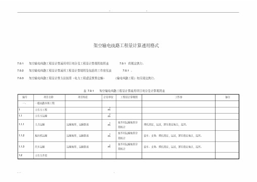 架空输电线路工程量计算通用格式