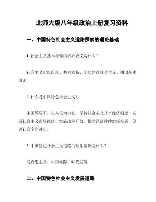 北师大版八年级政治上册复习资料