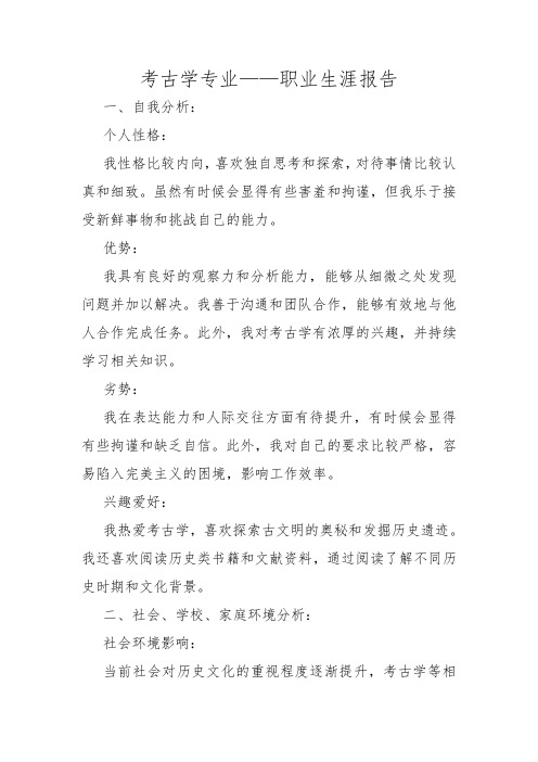 考古学专业——职业生涯报告