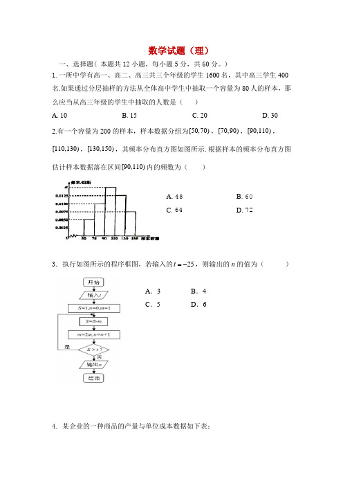 辽源市第五中学2019-2020学年高一下学期期中考试数学(理)试卷