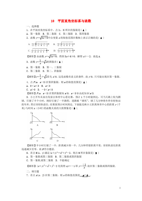 浙江省中考数学专题检测 10 平面直角坐标系与函数