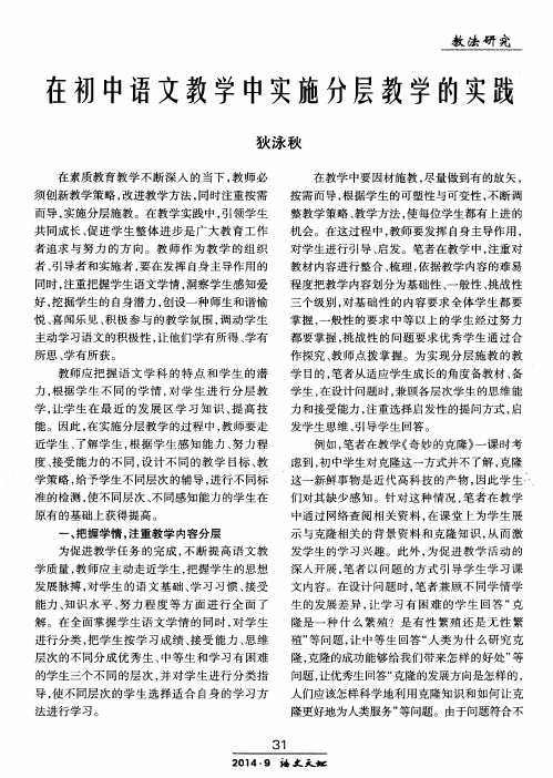 在初中语文教学中实施分层教学的实践