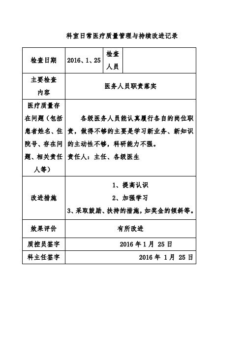 科室日常医疗质量与持续改进记录