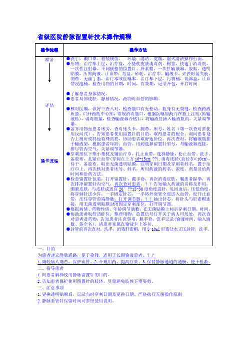 省级医院静脉留置针技术操作规程