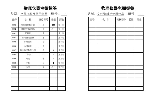 高川初中物理仪器室橱标签