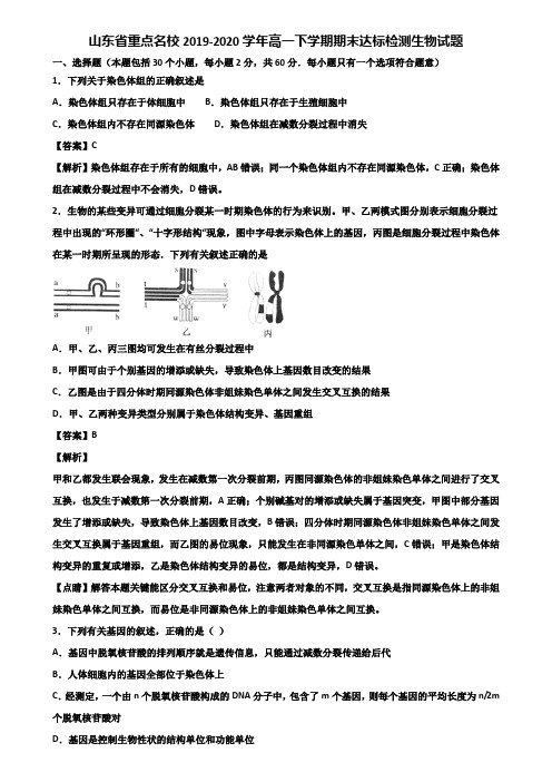 山东省重点名校2019-2020学年高一下学期期末达标检测生物试题含解析